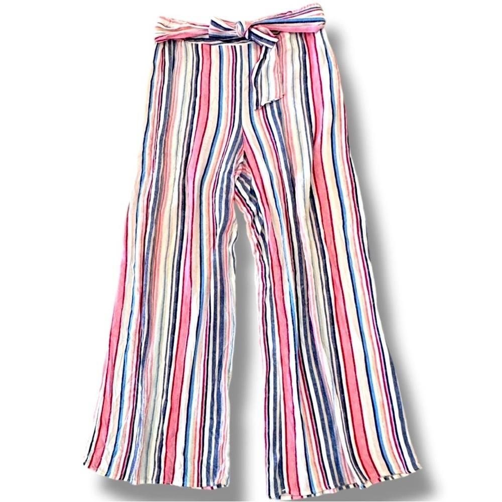 EST 1946 Size Large Elastic Waist w/Tie Belt Striped Wide Leg Beach Pants
